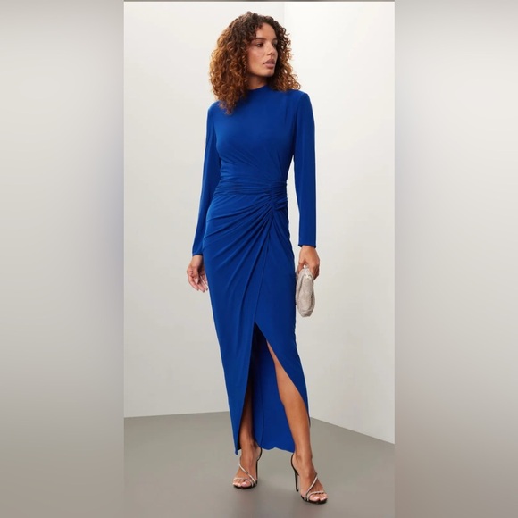 Rene Ruiz Elegant Ruched Long Sleeve‎ Cobalt Blue Gown women’s size 0 - Picture 3 of 5